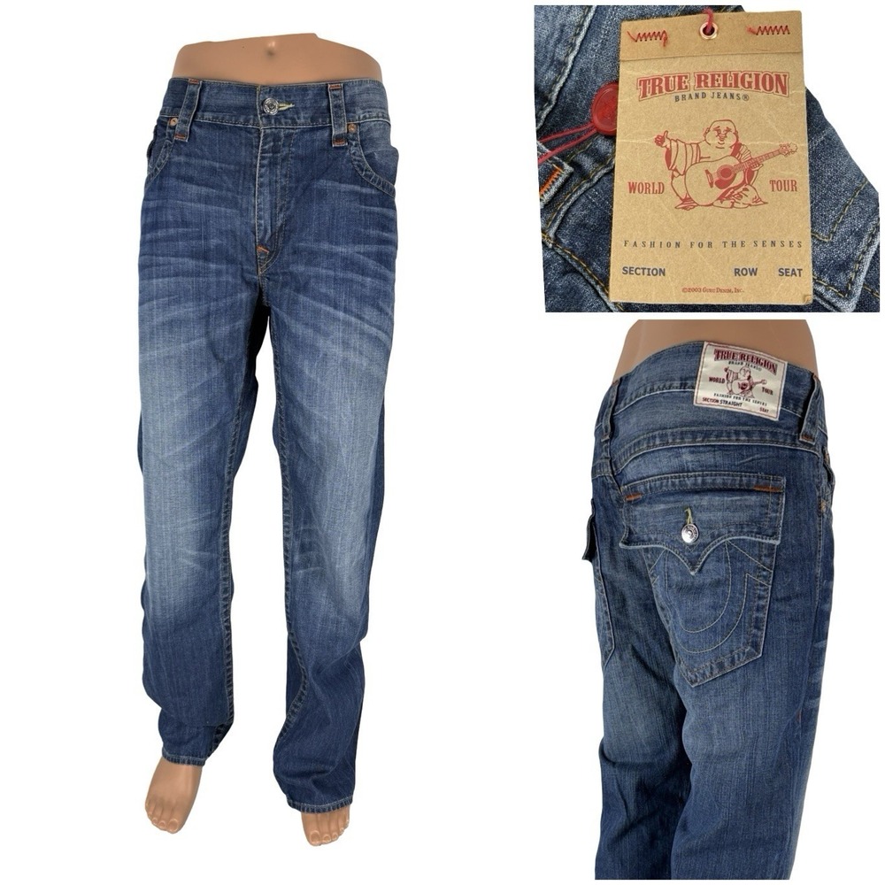 True Religion Mens 40 Jeans Straight Flap OM Pocket Irregular New With Defects